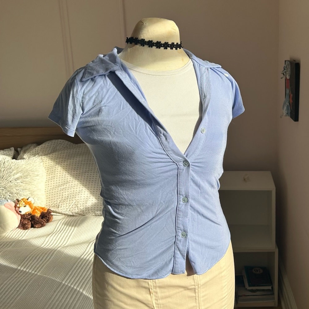Wilfred Cotton Button-up T-shirt Periwinkle